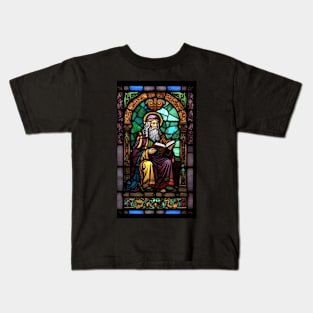 Stained Glass Style Wizzard Reading A Book Kids T-Shirt